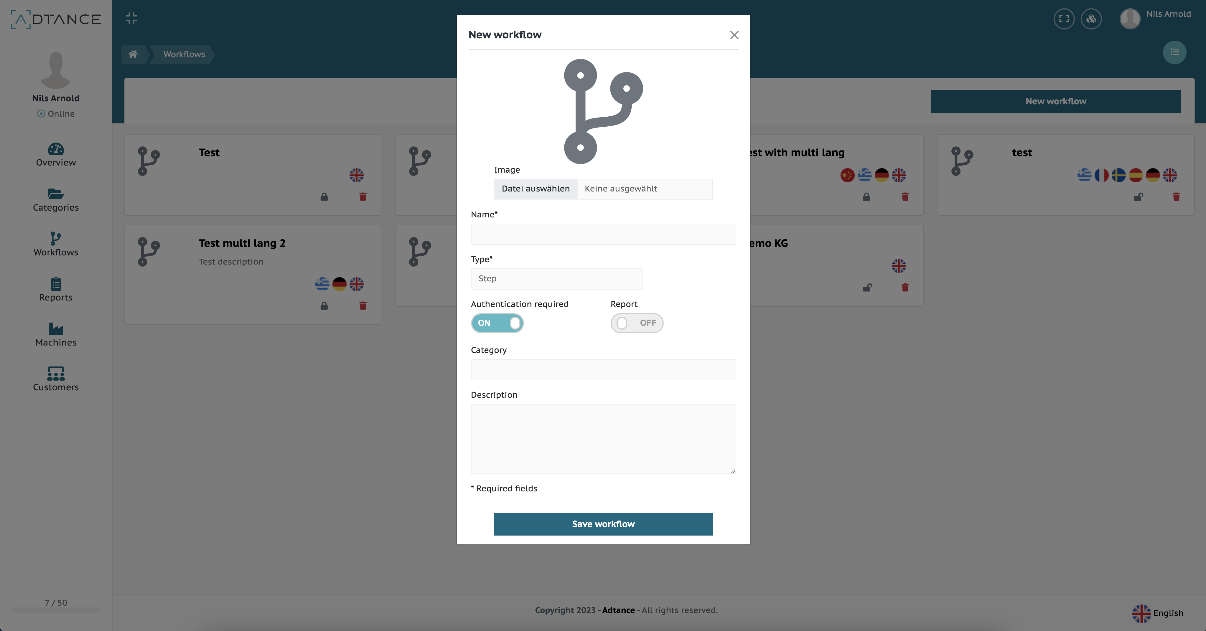 Workflow creation modal