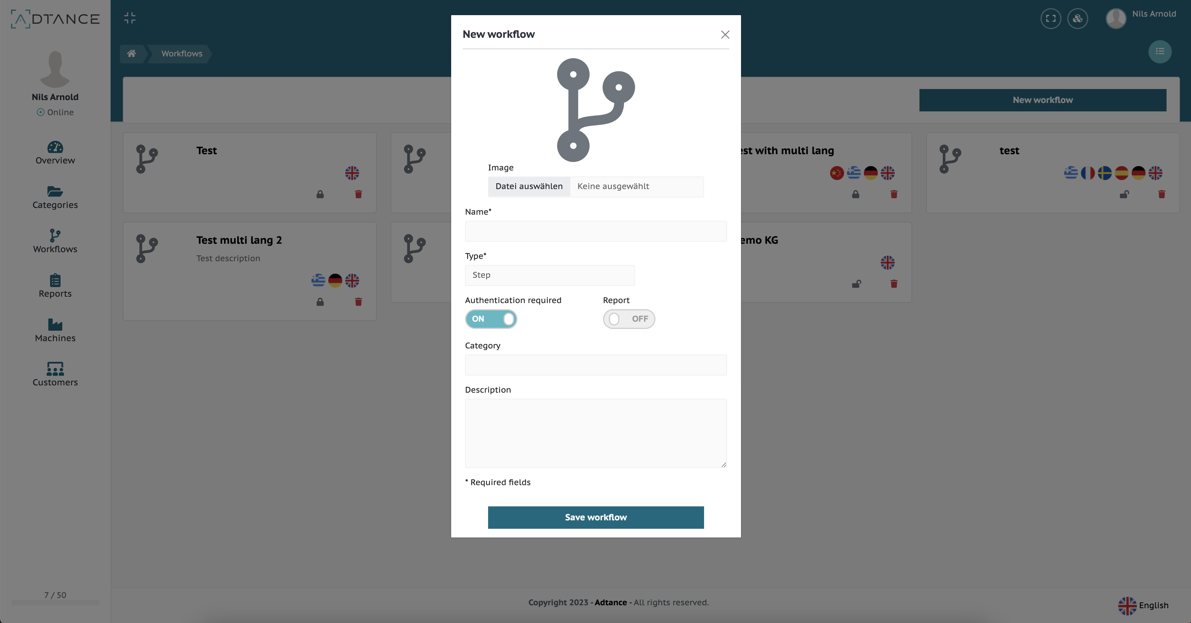 Workflow Erstellungsmodal Workflow Erstellungsmodal