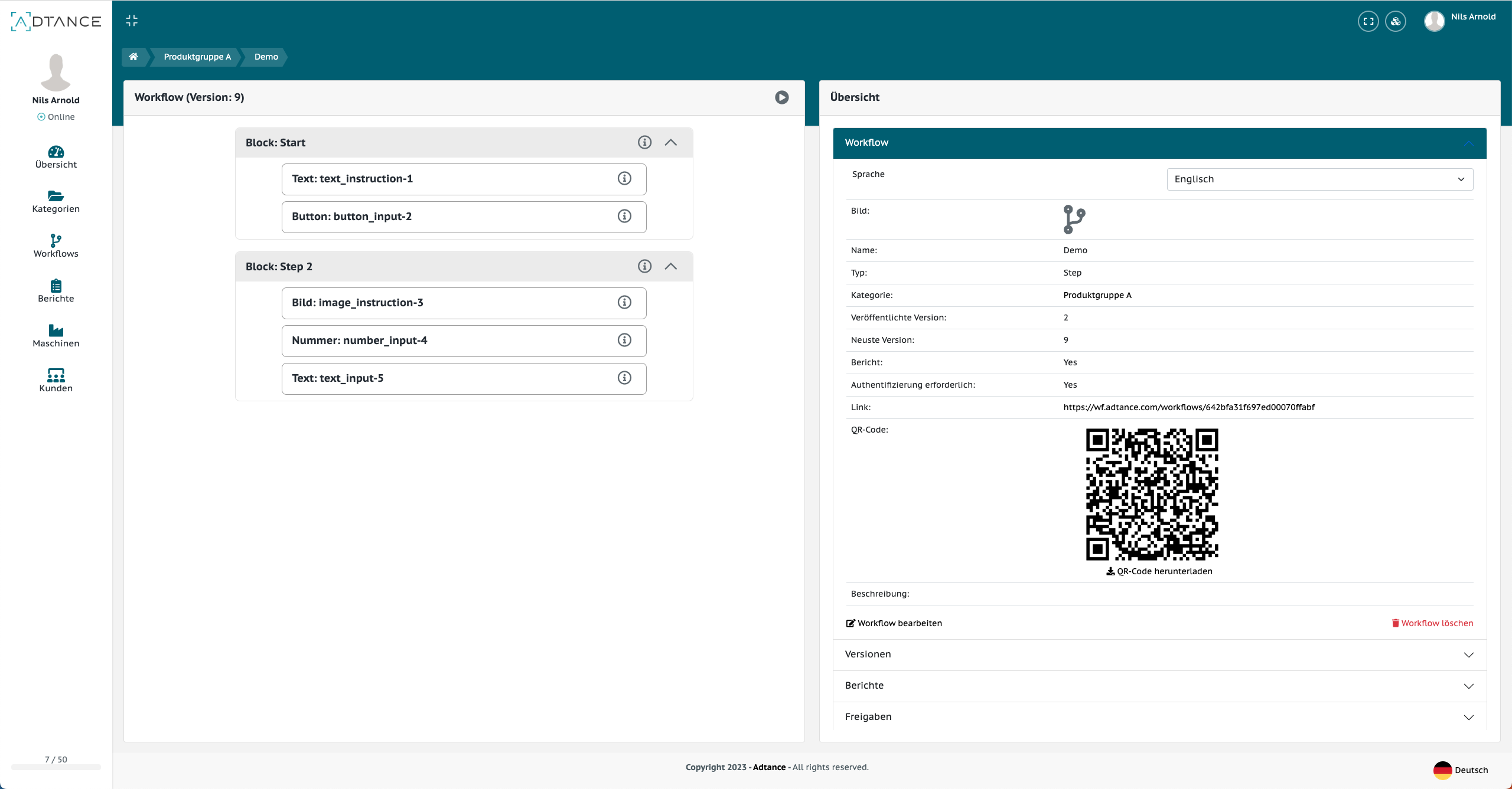 Sprachauswahl für alle Workflows